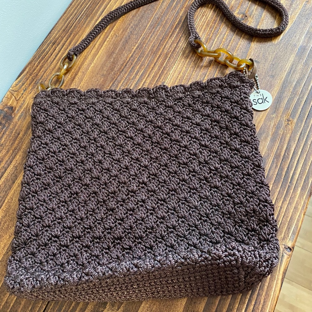 The Sak crochet handbag in chocolate.